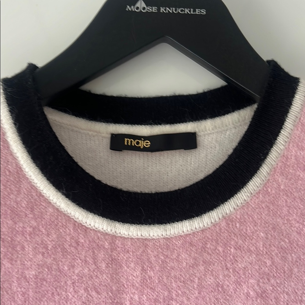 NEW! Maje Pink Sleeveless Sweater Vest with Navy Blue Trim - Picture 4 of 8